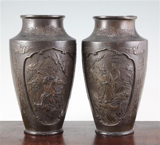 A pair of Japanese bronzed antimony alloy vases, late 19th century, 24cm